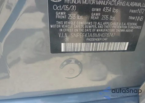 2021 Hyundai Sonata Sel из США, поврежденный, VIN 5NPEF4JA8MH078747